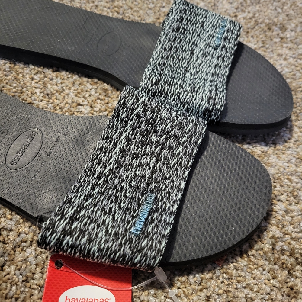 Havaianas Black and White Slide Sandals